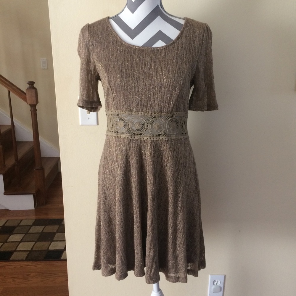 Pink Owl mocha colored sparkly mini dress, lace